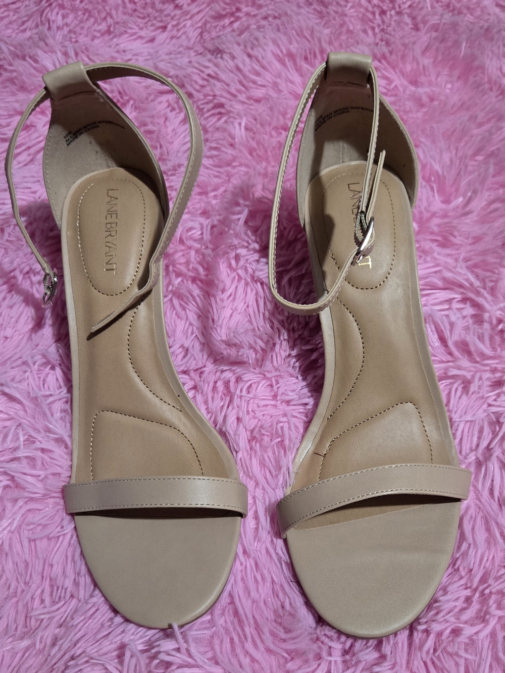 Lane Bryant Beige Ankle-Strap Heeled Sandals